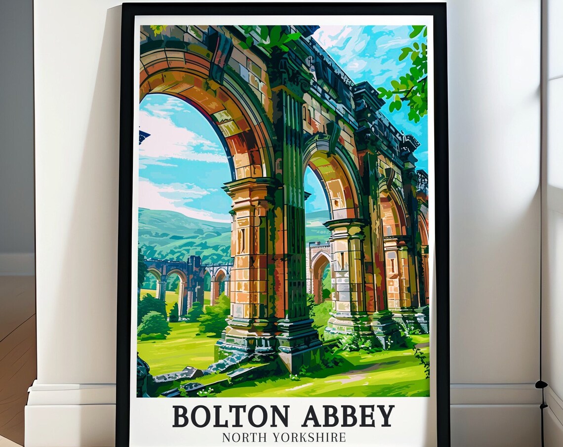 Bolton Abbey North Yorkshire Priory Ruins Arches Travel Poster