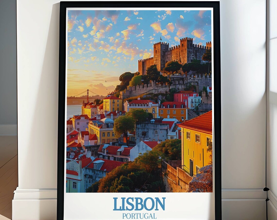 Lisbon Sao Jorge Castle Sunset Alfama Rooftops Portugal Poster