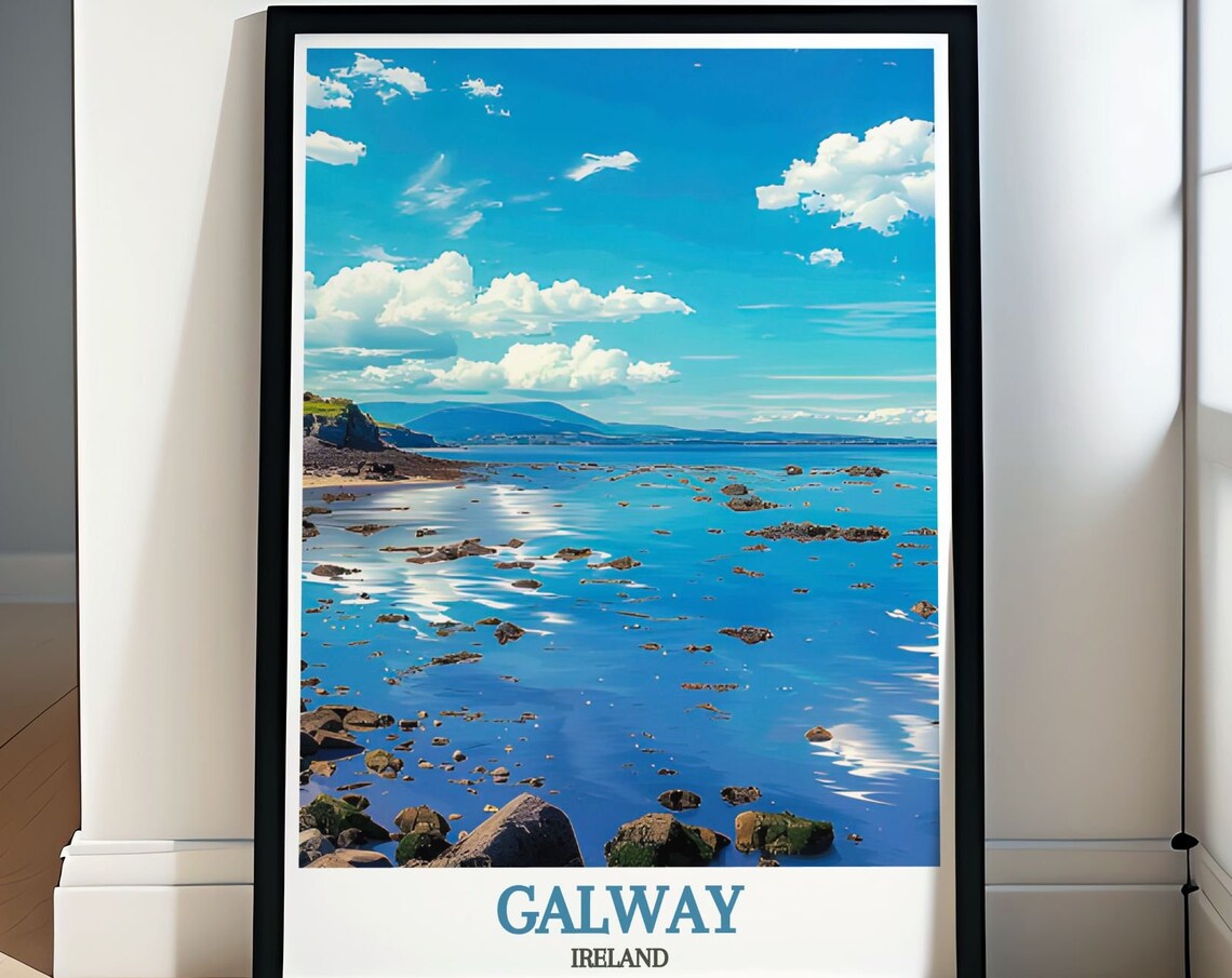 Galway Ireland Sunlit Bay Rocky Shore and Distant Headland Poster