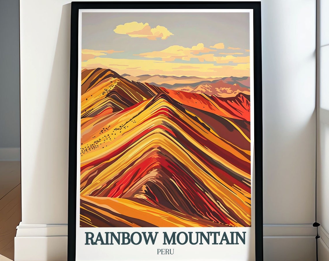 Rainbow Mountain Striped Ridges Red Valley Peru Travel Poster