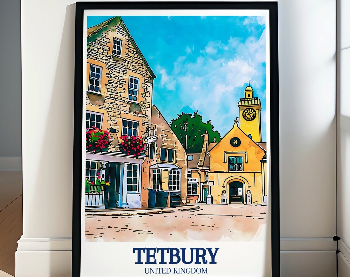 Tetbury Town Hall Watercolor High Street Cotswolds England Poster