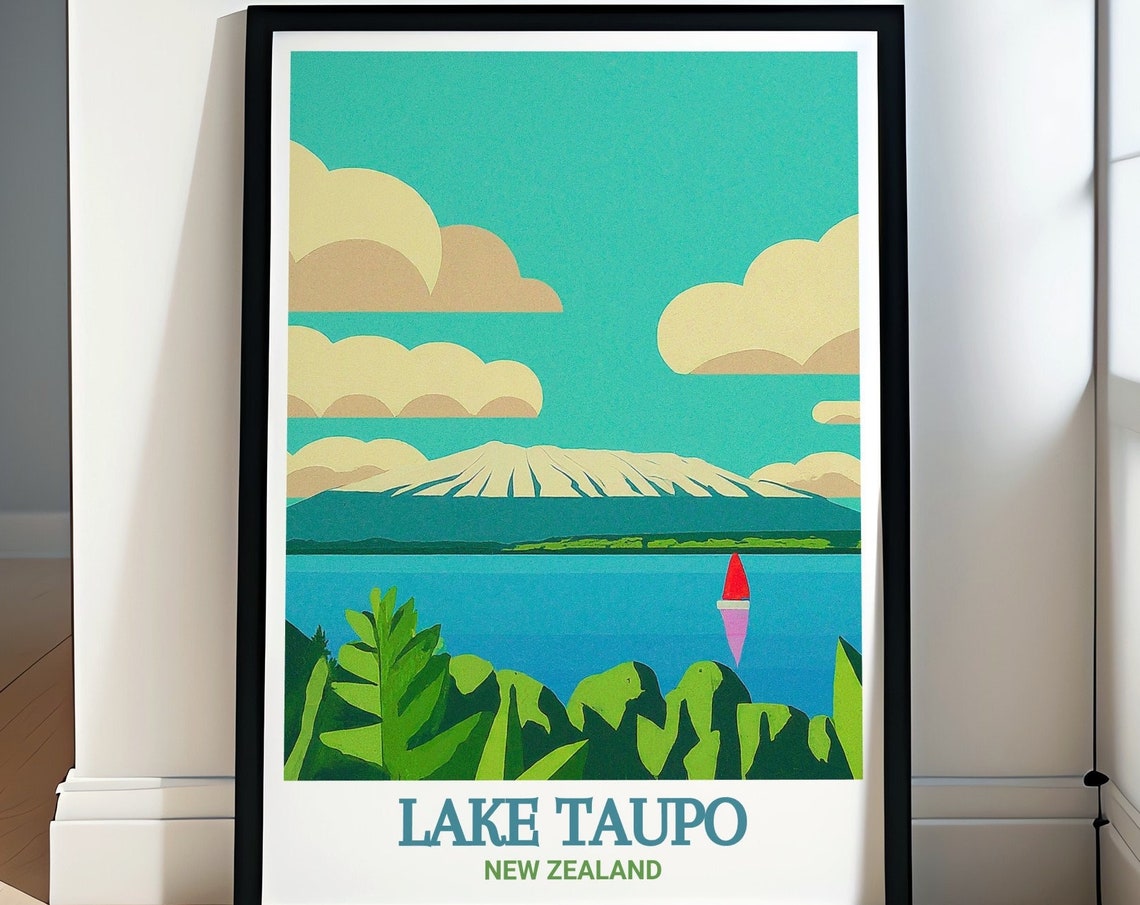 Lake Taupo Wall Art New Zealand Travel Poster Lake Taupo Art Scenic Taupo Print New Zealand Nature Art