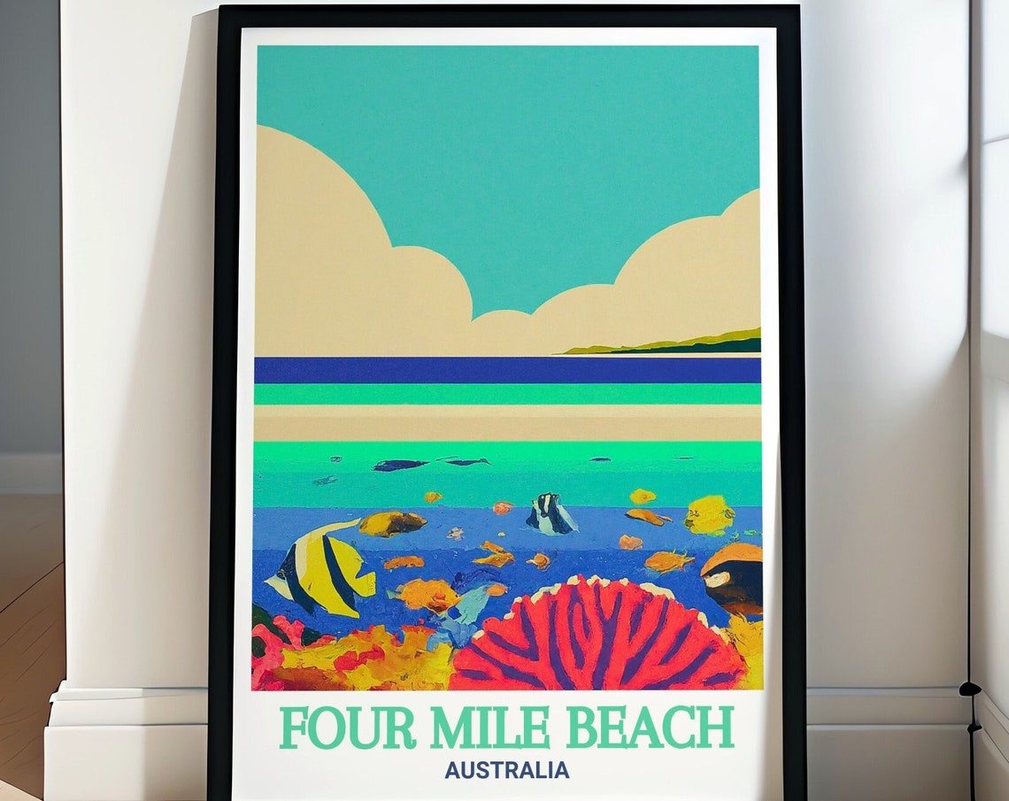 Four Mile Beach Australia Underwater Coral Reef Scene Travel Poster