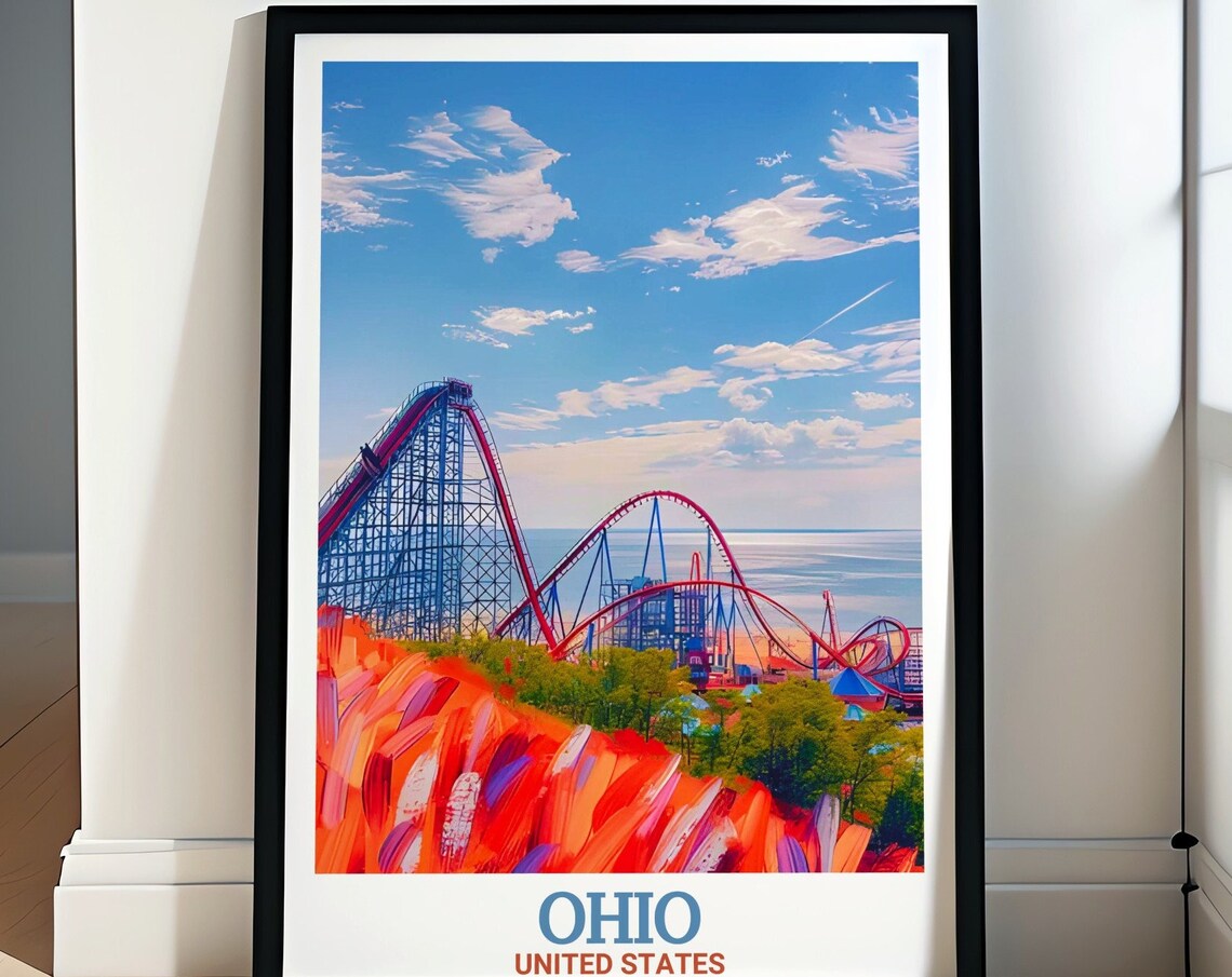 Ohio United States Cedar Point Roller Coaster Lake Erie Thrills Poster