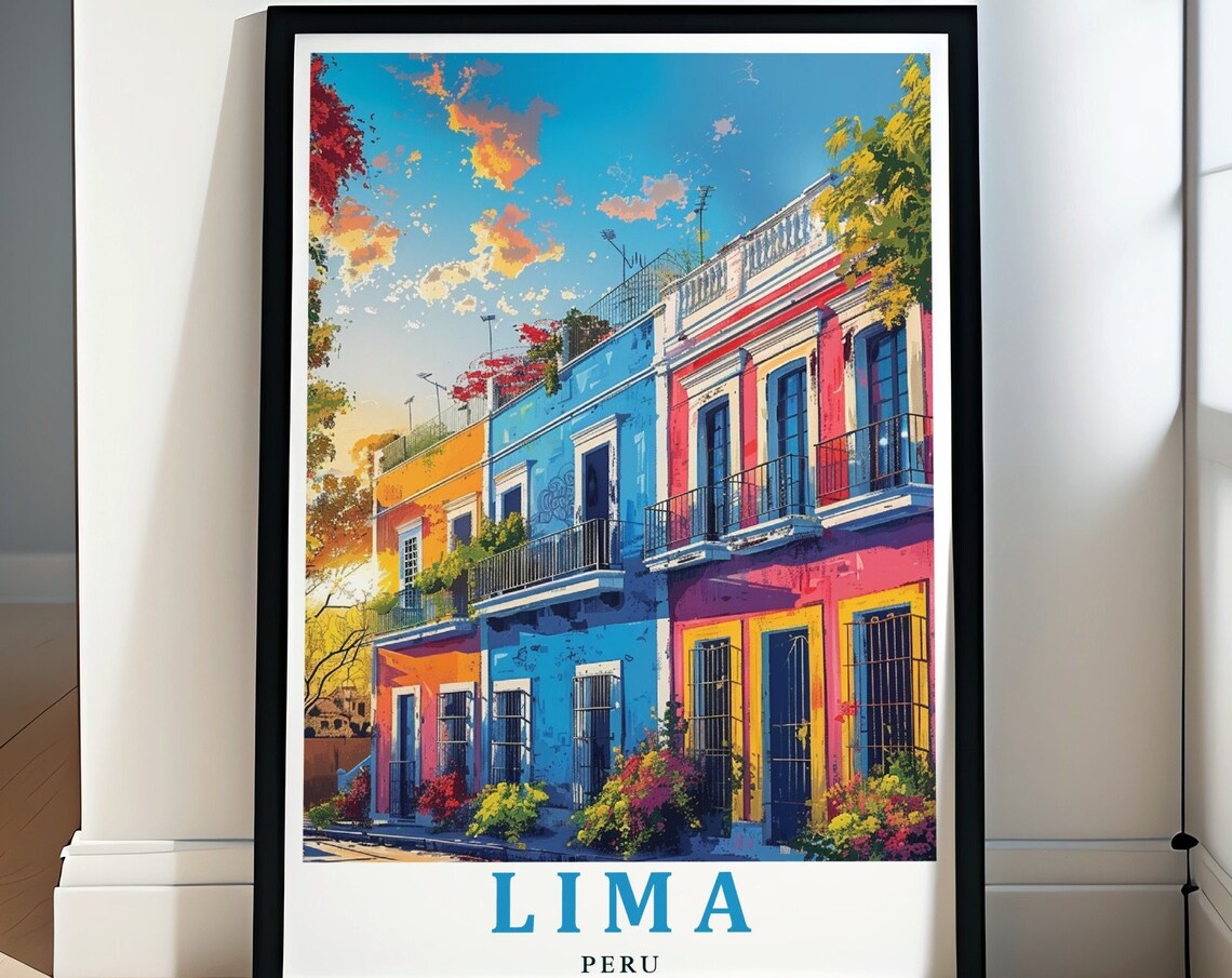 Lima Peru Barranco District Colorful Colonial Houses Travel Poster