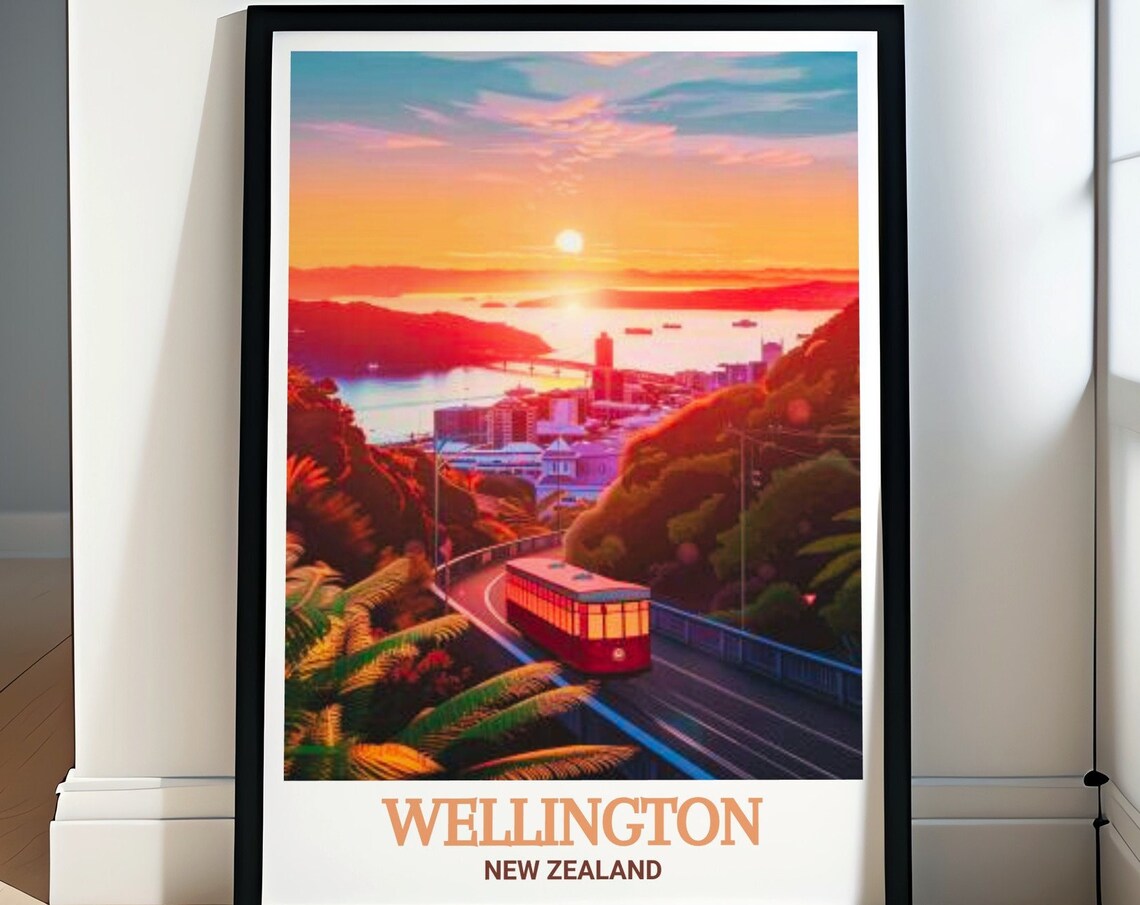 Wellington Cable Car Sunset Harbor Kelburn New Zealand Poster