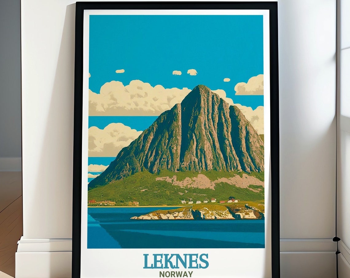 Leknes Norway Dramatic Mount Hoven Peak Alpine Lake Travel Poster