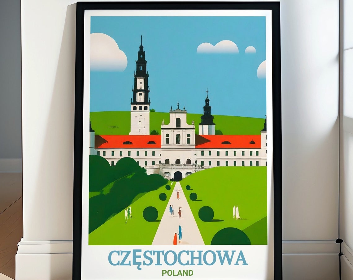 Częstochowa Poland Jasna Gora Monastery Illustration Travel Poster