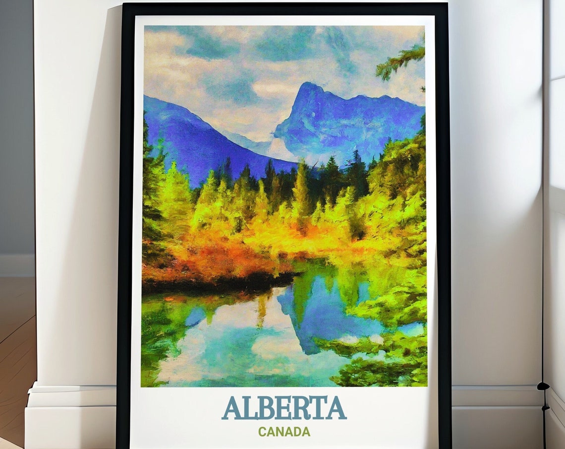Alberta Jasper Lake Mountain Reflection Canada Scenic Poster