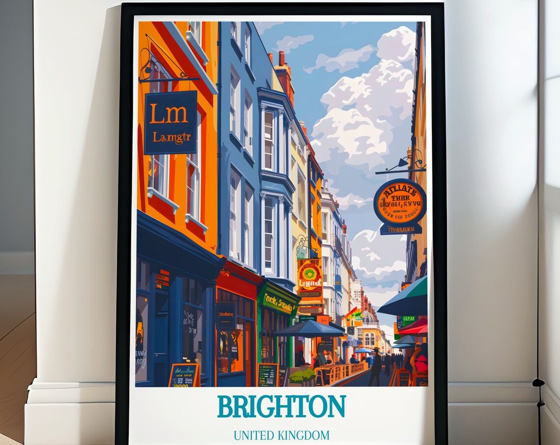 Brighton UK Colorful Historic Lanes Street Shops Travel Poster