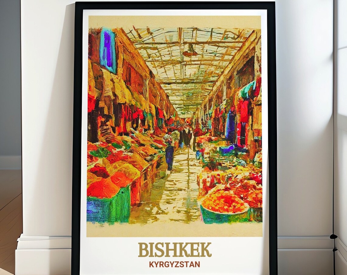 Bishkek Osh Bazaar Covered Market in Full Vibrant Color Poster