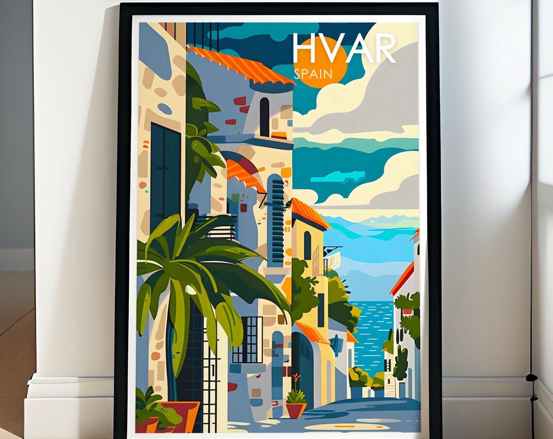 Hvar Mediterranean Old Town Street With Palms And Sea Poster