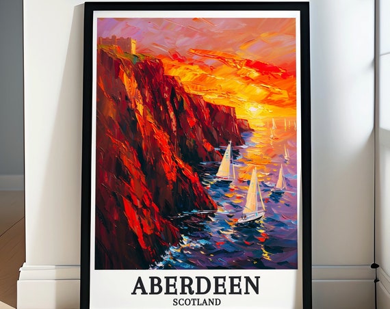 Aberdeen Travel Print Dunnottar Castle Art North Sea And Dunnottar Castle Poster Dunnottar Castle And North Sea Scenic Print