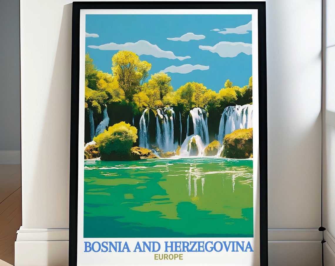 Bosnia And Herzegovina Art Print Kravica Waterfalls Travel Posters Mostar Travel Art Kravica Waterfalls Wall Art
