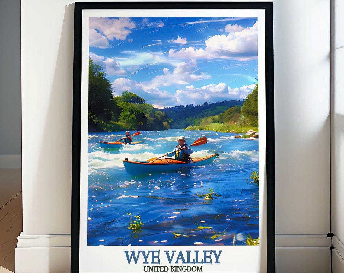 Wye Valley River Canoes and Kayaks Adventure Scene Travel Poster