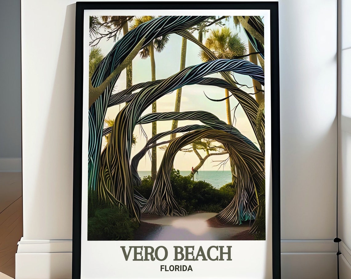Vero Beach Florida Twisted Palm Trees Arched Beach Path Poster