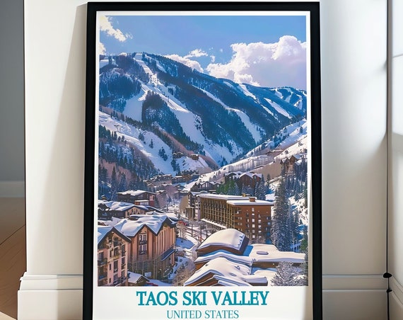 Taos Ski Valley Adventure Scene Print New Mexico Wheeler Peak Landscape Poster Retro Ski Prints From Taos New Mexico