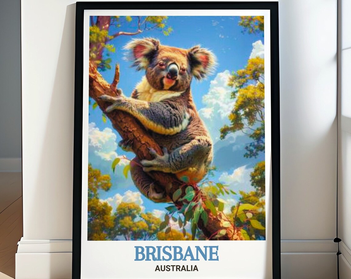 Brisbane Australia Vibrant Koala Portrait Eucalyptus Tree Poster