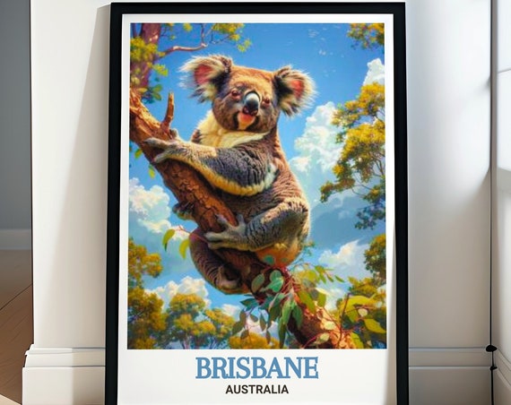 Brisbane Australia Vibrant Koala Portrait Eucalyptus Tree Poster
