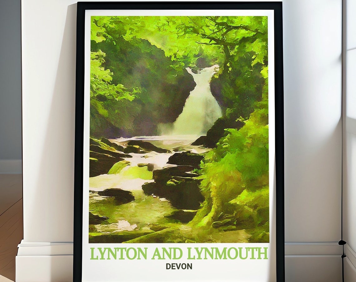 Lynton and Lynmouth Waterfall Gorge Lush Devon Landscape Poster