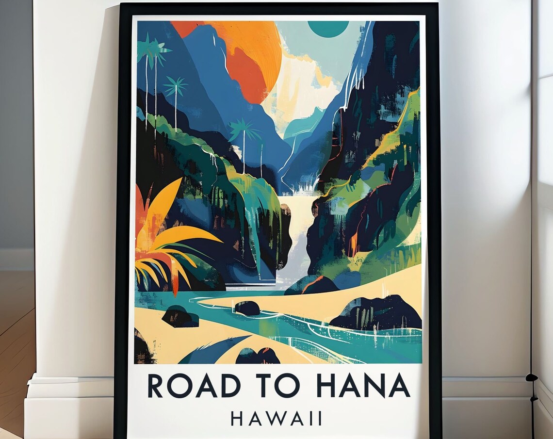 Road to Hana Hawaii Waterfall Lush Tropical Valley Sunset Poster