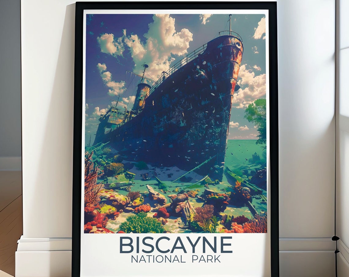 Biscayne National Park Sunken Shipwreck Over A Coral Reef Poster