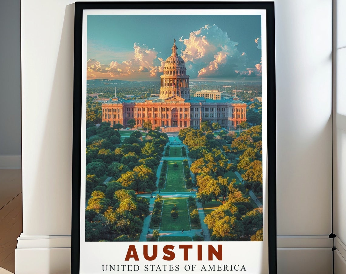 Austin Texas State Capitol Sunset Aerial View Cityscape Poster