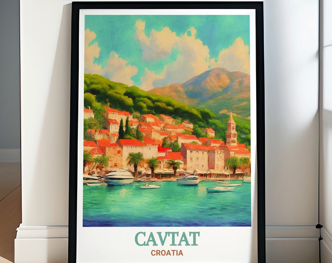 Cavtat Travel Print Cavtat Old Town Posters And Prints Cavtat Travel Posters And Wall Art Croatia Travel Art Cavtat Old Town Decor