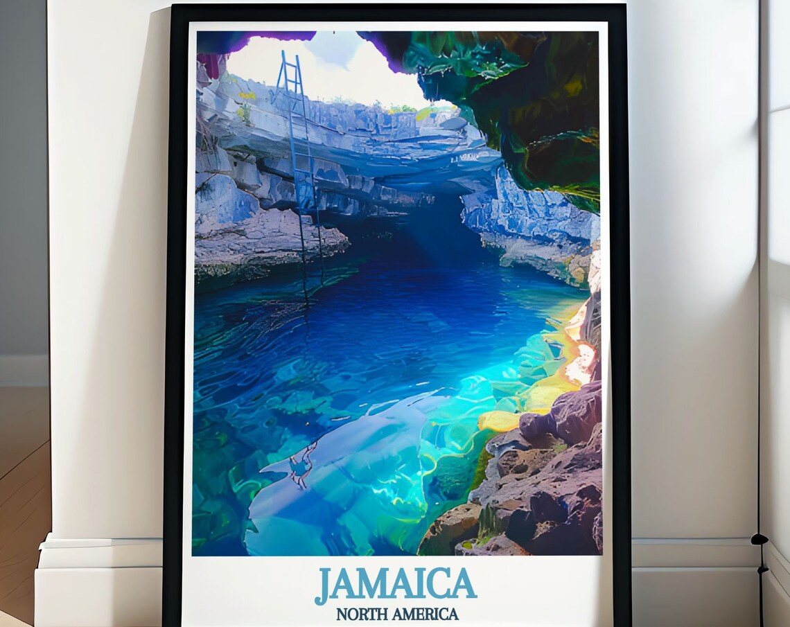 Blue Hole Jamaica Mineral Spring Cave Pool Grotto Travel Poster