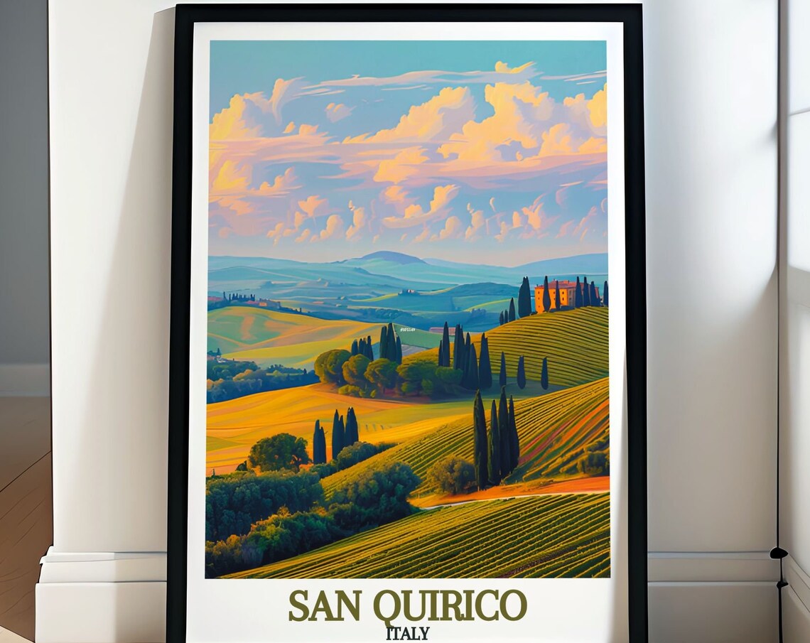 San Quirico Tuscan Hills Cypress Trees Golden Villa Travel Poster