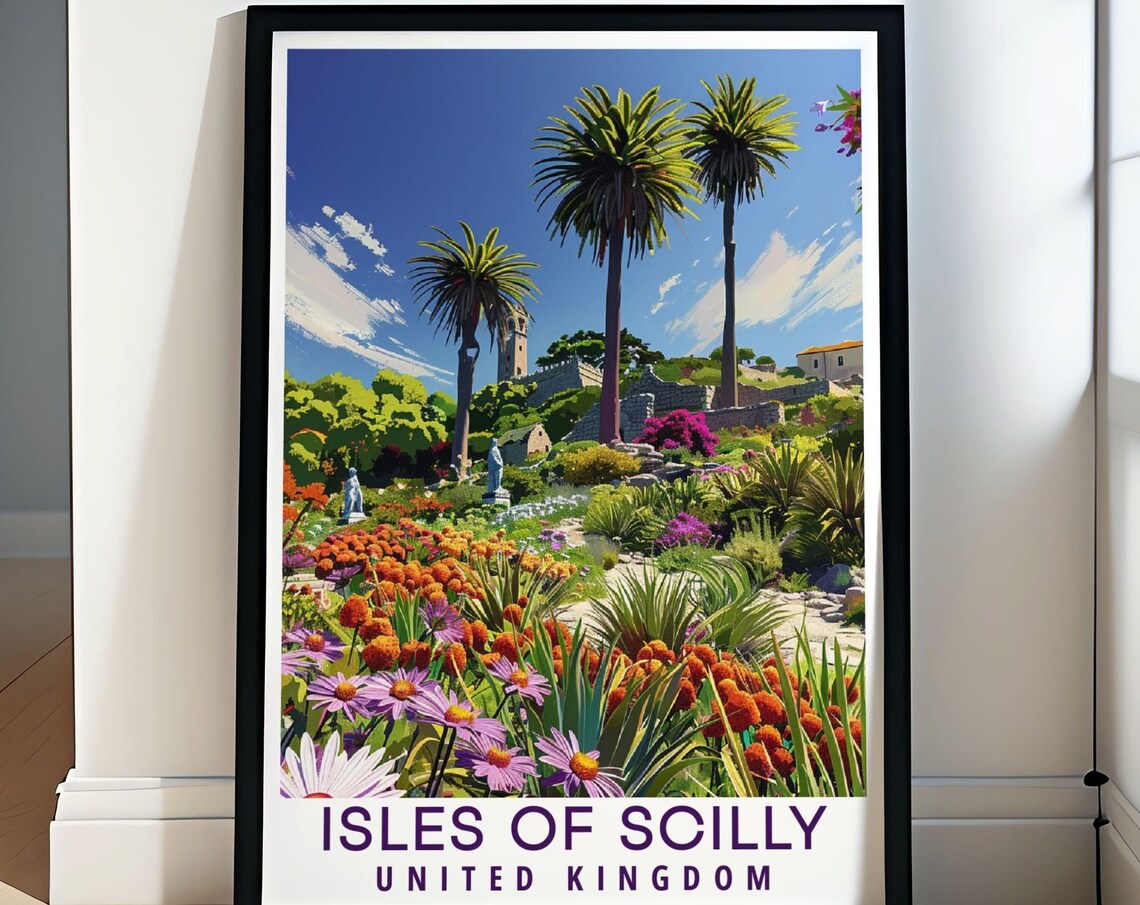 Isles of Scilly Tresco Abbey Garden Palms Colorful Flower Poster