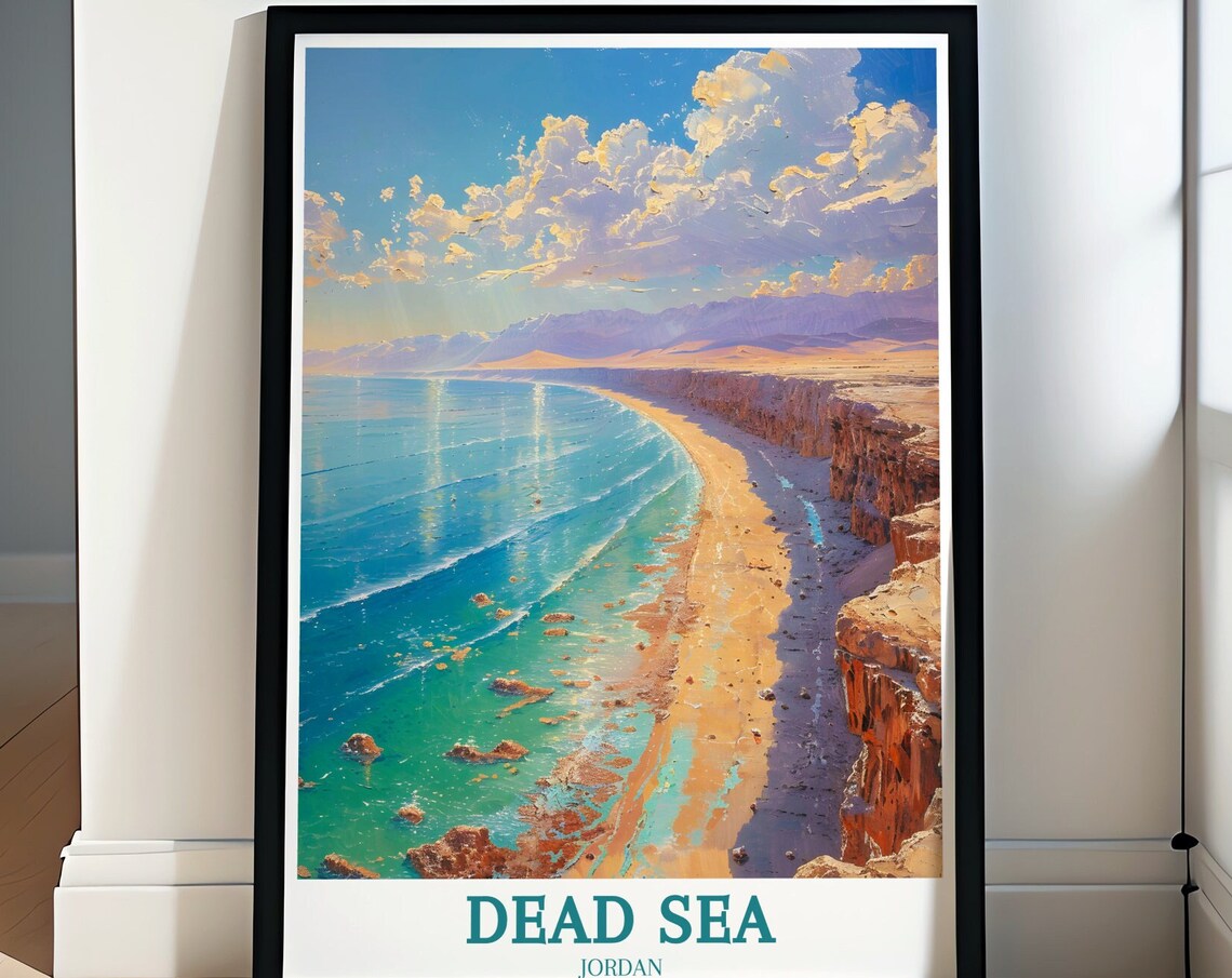 Dead Sea Jordan Shoreline Desert Cliffs Landscape Travel Poster