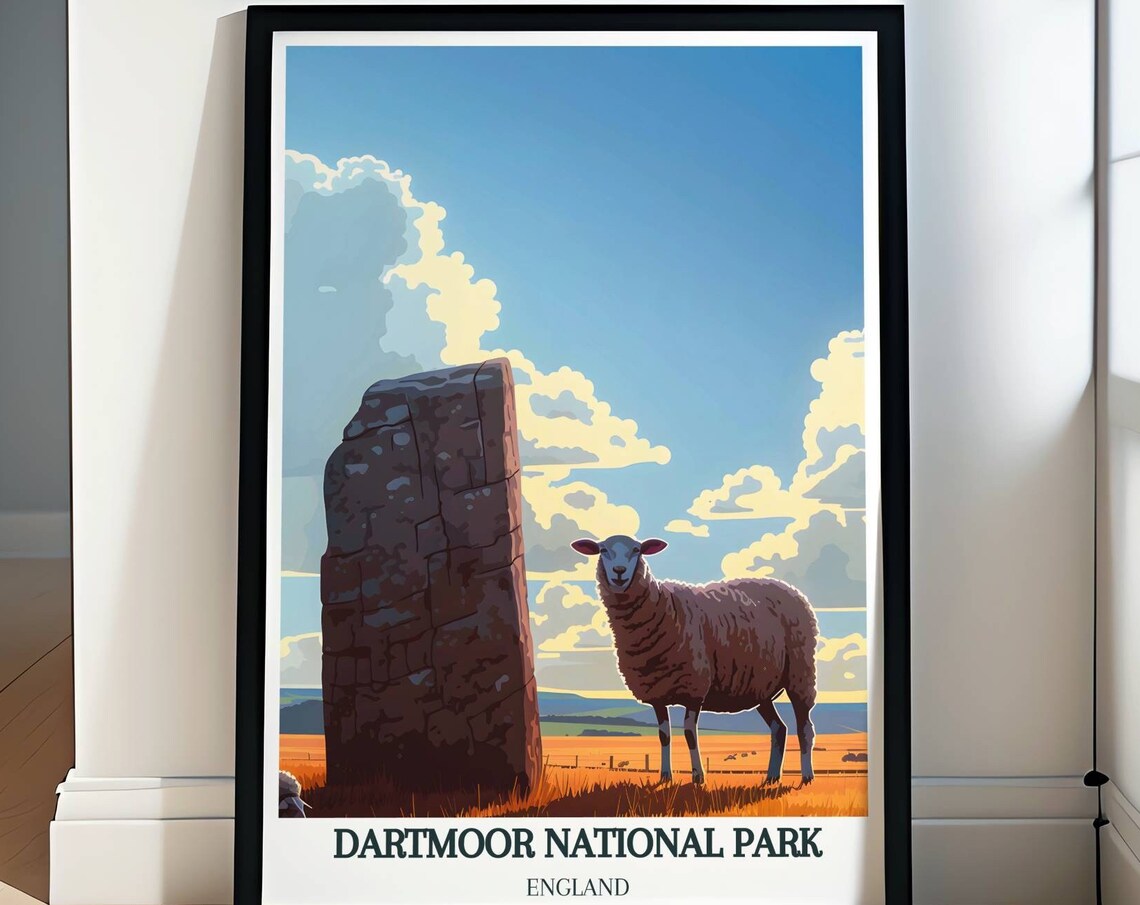 Dartmoor National Park England Sheep By Standing Stone Poster