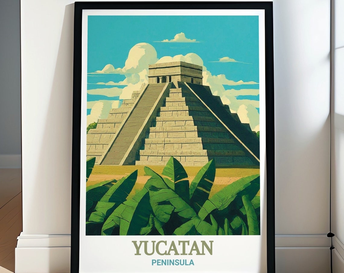 Yucatan Peninsula Mayan Step Pyramid Jungle Mexico Travel Poster