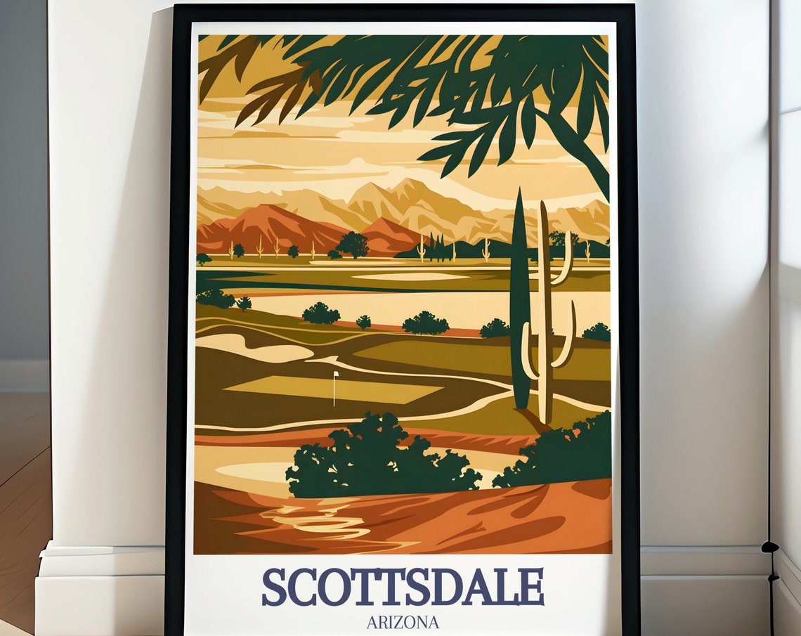 Scottsdale Arizona Desert Golf Course Saguaro Cacti Sunset Poster