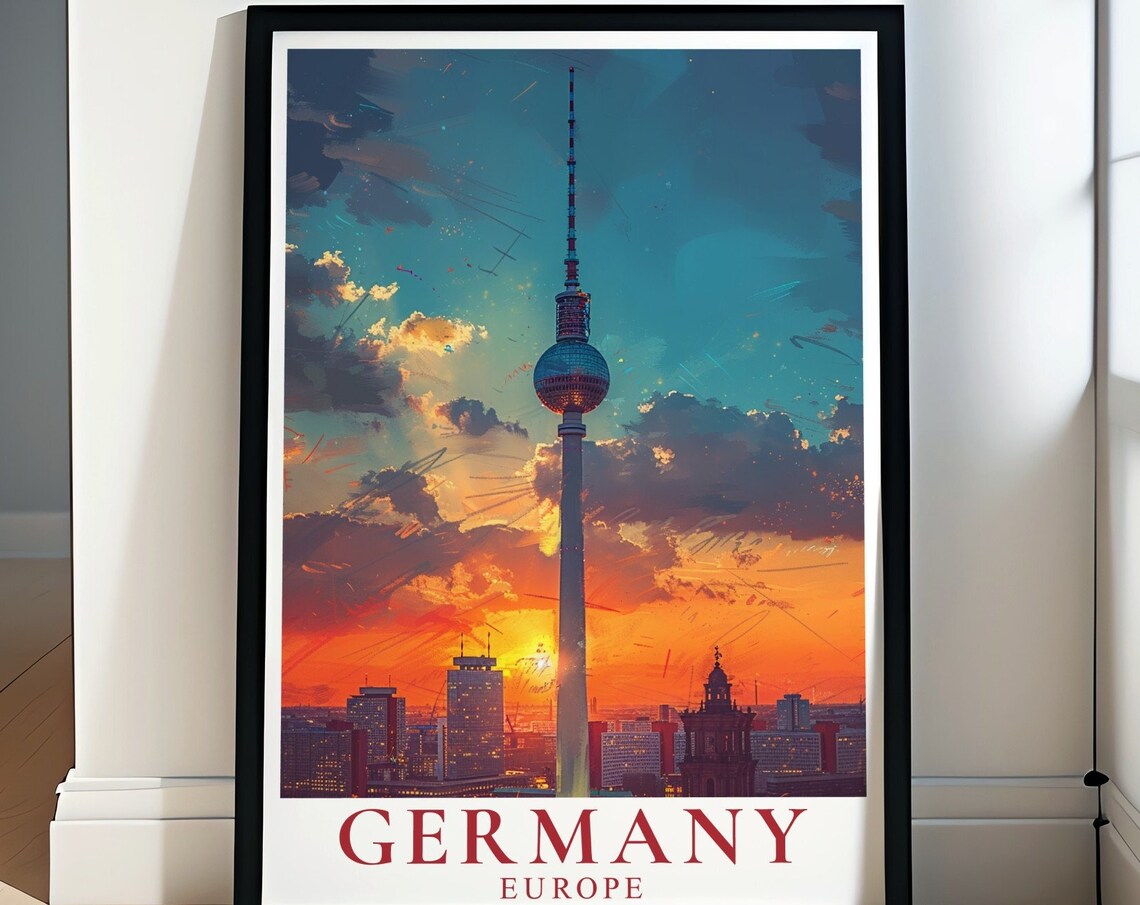 Berlin Fernsehturm TV Tower Sunset Skyline Germany Travel Poster