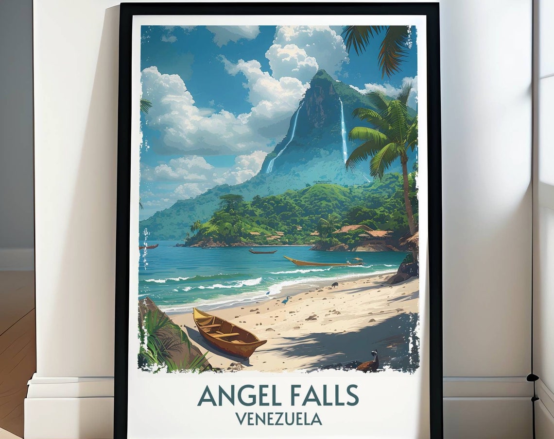 Angel Falls Venezuela Tropical Beach Waterfall Mountain Poster