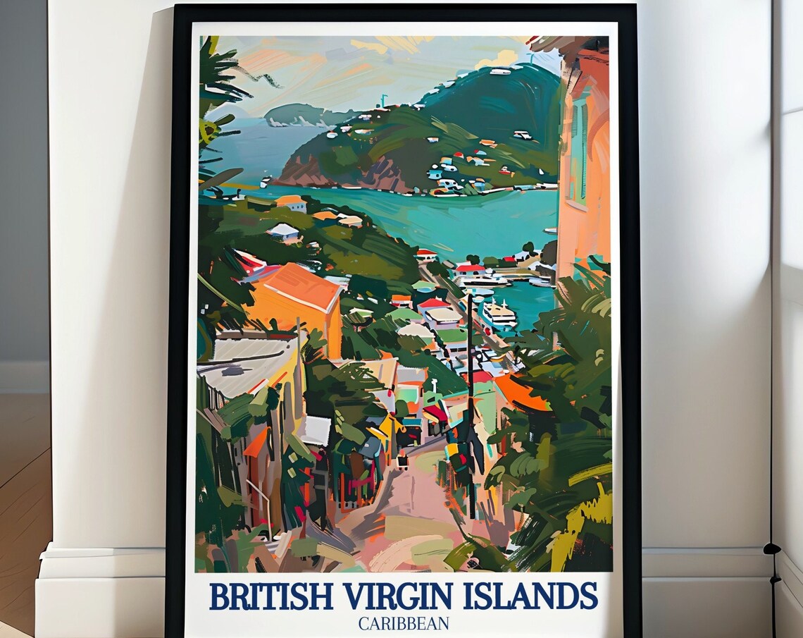 British Virgin Islands Poster Tortola Harbor Caribbean Travel Art