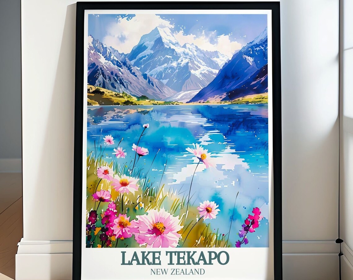 Lake Tekapo Wildflowers Alpine Lakeside Spring New Zealand Poster
