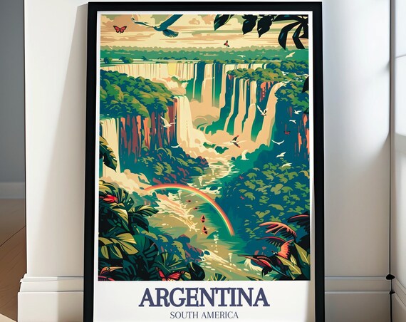 Argentina Iguazu Falls Rainbow Jungle Waterfalls Travel Poster
