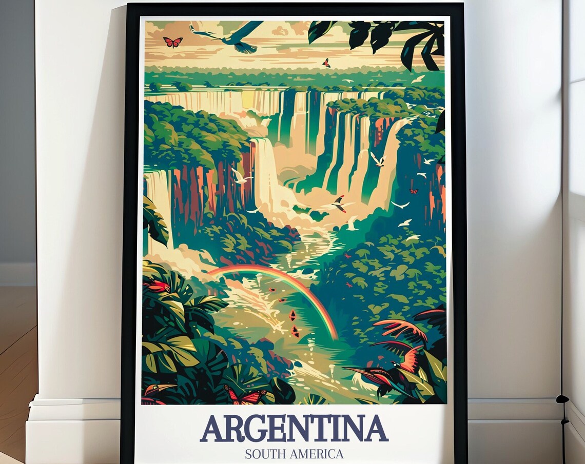 Argentina Iguazu Falls Rainbow Jungle Waterfalls Travel Poster
