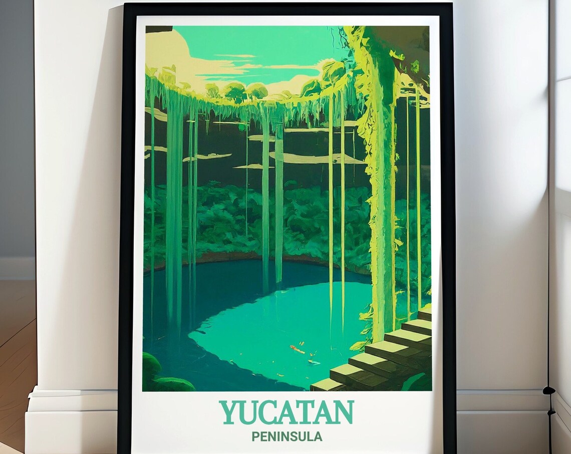 Yucatan Peninsula Sunlit Jungle Cenote Sinkhole Travel Poster