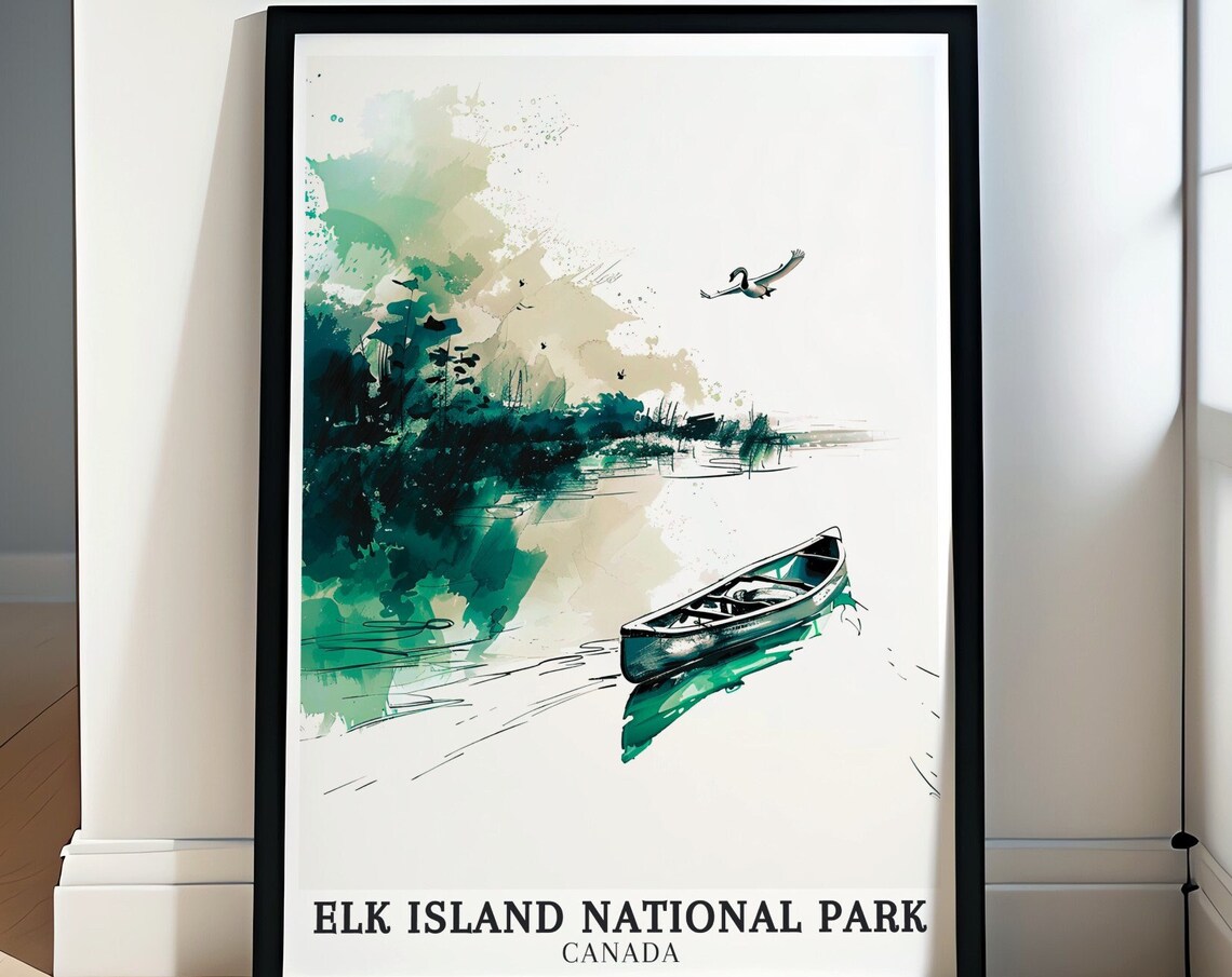 Elk Island National Park Canada Canoe Lake Watercolor Poster