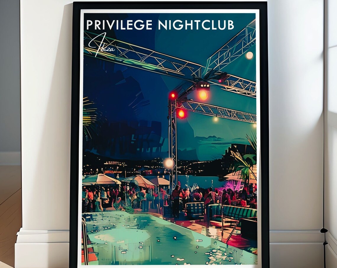 Privilege Nightclub Ibiza Glowing Poolside Terrace at Night Poster