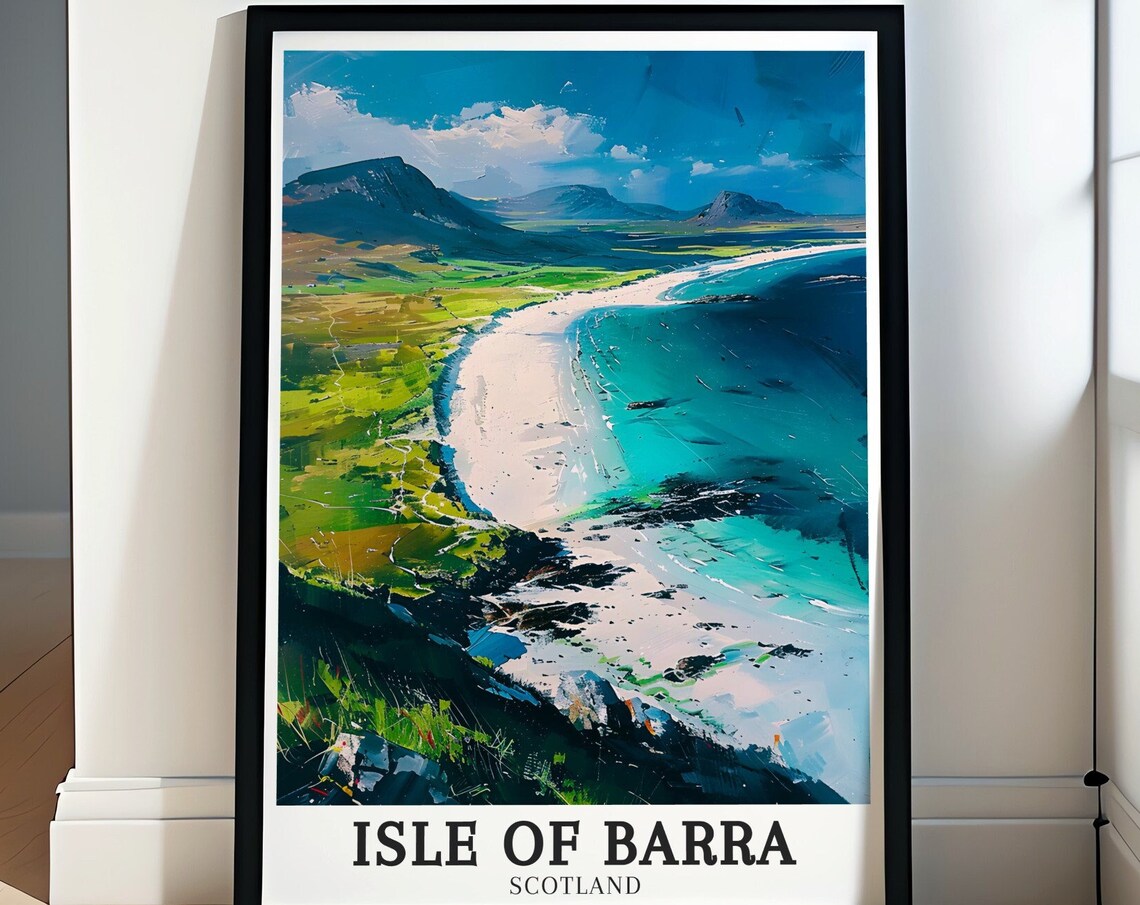 Isle Of Barra Scotland Turquoise Bay Aerial Coastline Travel Poster