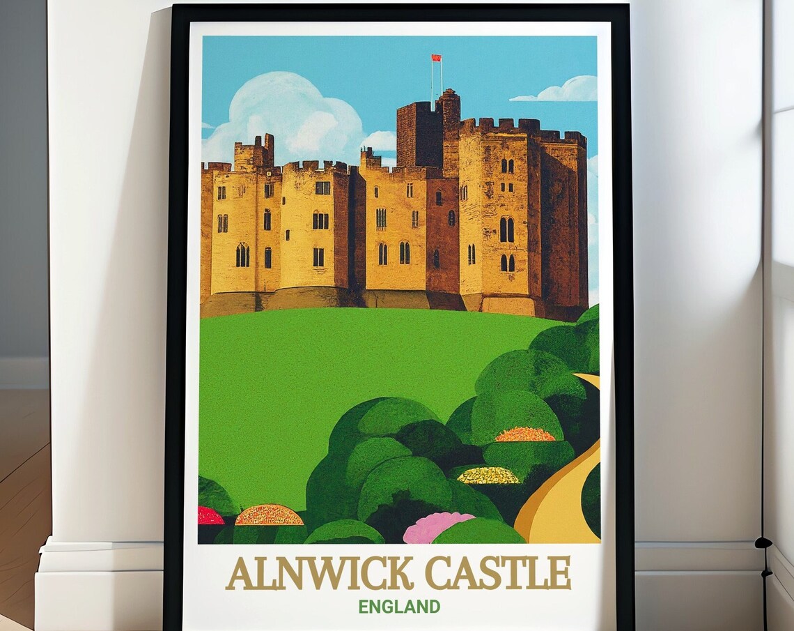 Alnwick Castle England Bold Graphic Lawn and Keep Travel Poster