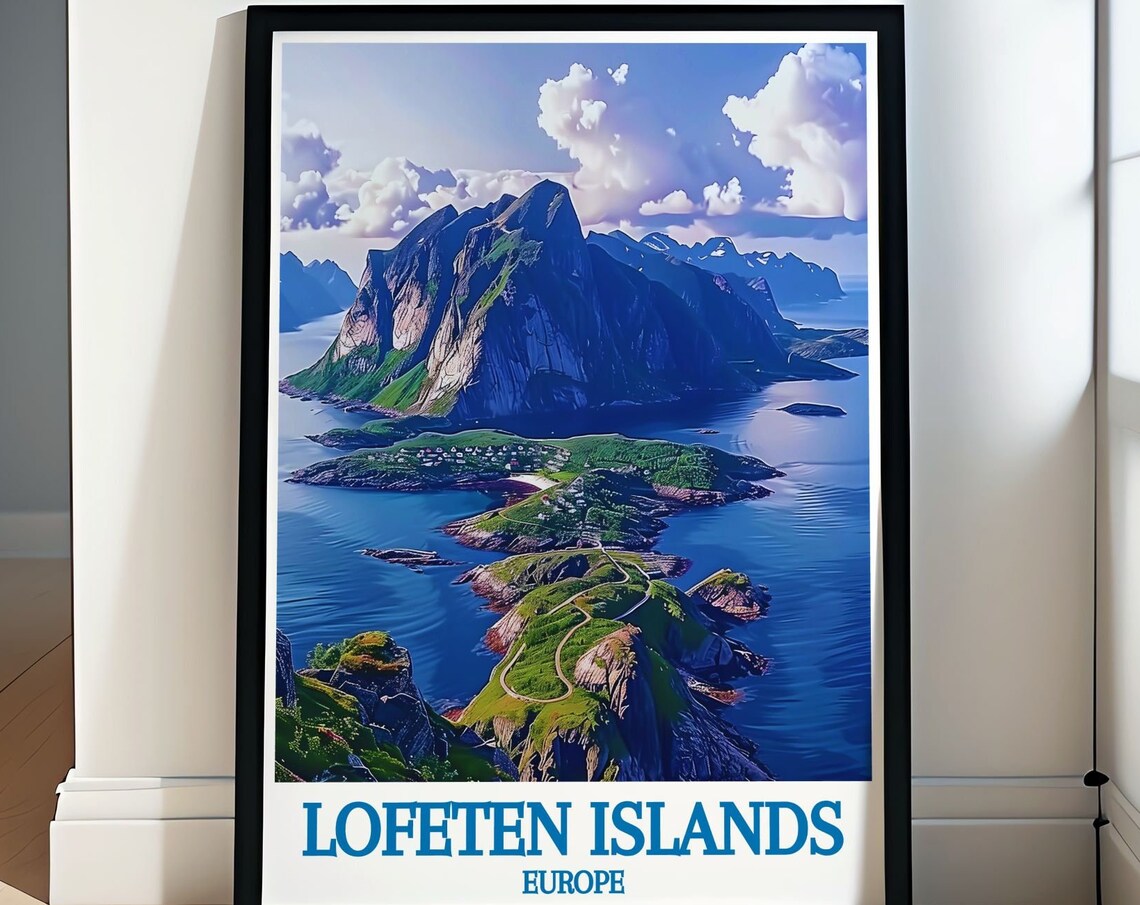 Lofoten Islands Norway Aerial Mountain Peaks Fjords Travel Poster
