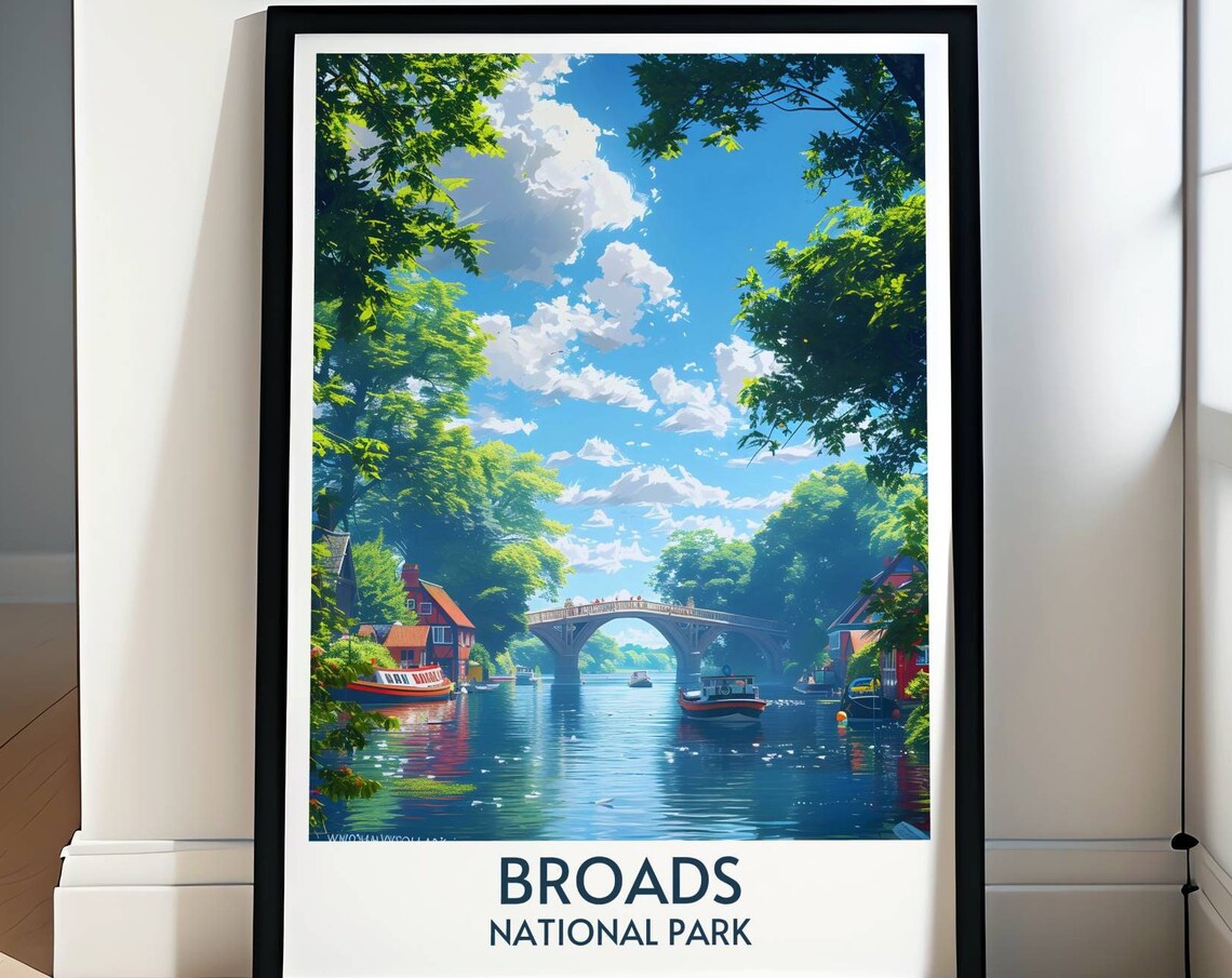 Norfolk Broads National Park England River Boats Bridge Poster