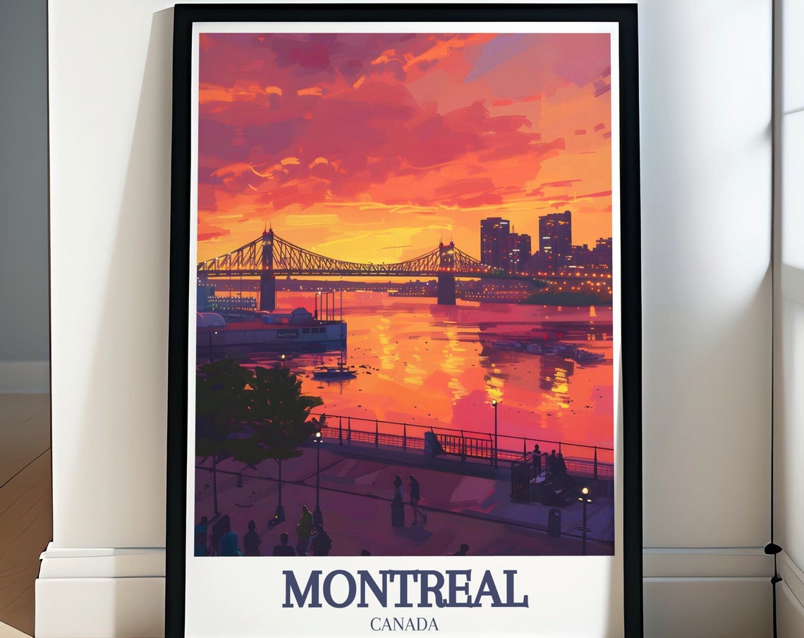 Montreal Travel Poster Old Port Of Montreal Jacquescartier Bridge Artwork Old Port Of Montreal Jacquescartier Bridge Art Print