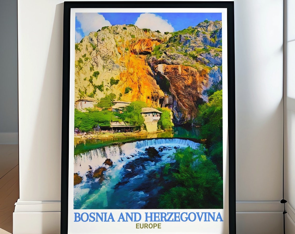 Bosnia And Herzegovina Blagaj Tekija Cliff Waterfall Falls Poster
